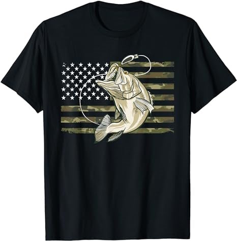 Fishing Camouflage US American Flag Bass Fish Fisherman T-Shirt - Premium t-shirt from MyDesigns - Just $16.95! Shop now at Lees Krazy Teez