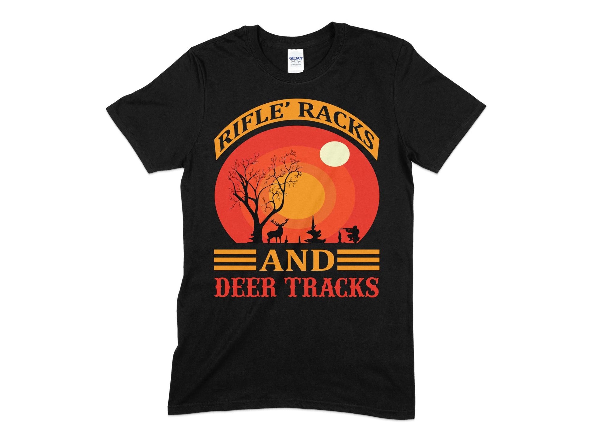 Rifle racks and deer tracks hunting t-shirt - Premium t-shirt from MyDesigns - Just $21.95! Shop now at Lees Krazy Teez