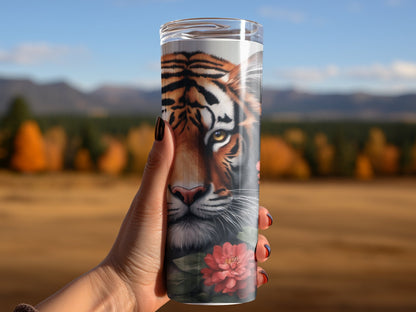 Tiger wrapped in red and blue flowers 20oz skinny tumbler - Premium tumbler from MyDesigns - Just $29.95! Shop now at Lees Krazy Teez
