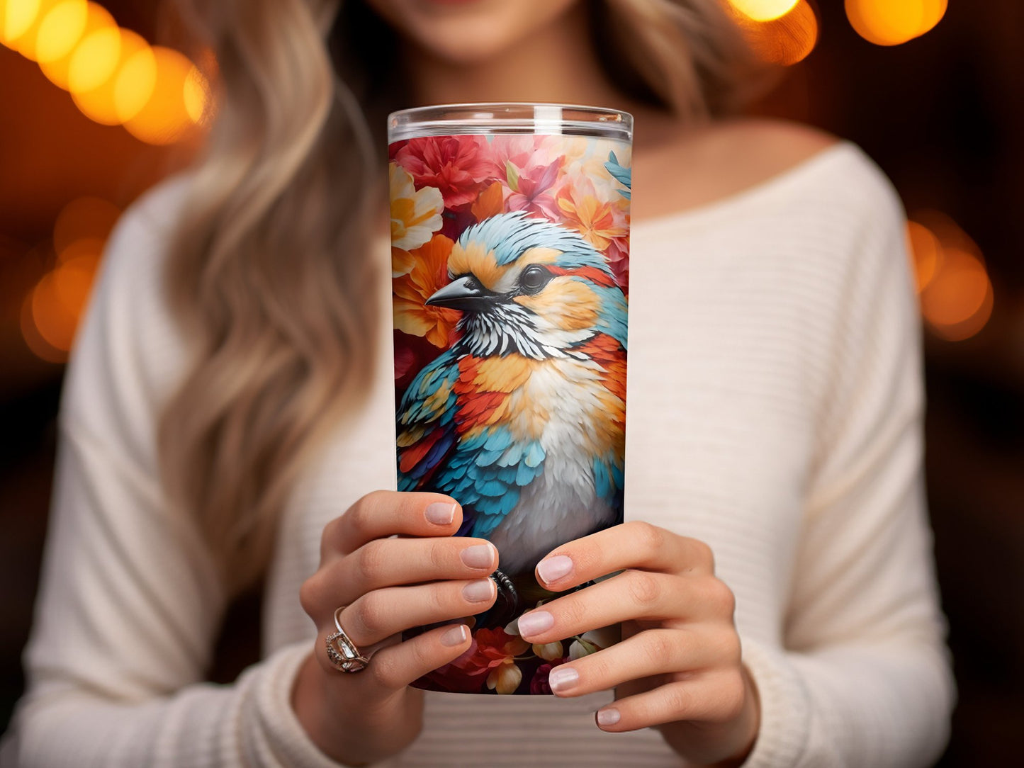 Bird In Colorful Flowers 3D Tumbler Wrap - Premium tumbler from MyDesigns - Just $29.95! Shop now at Lees Krazy Teez