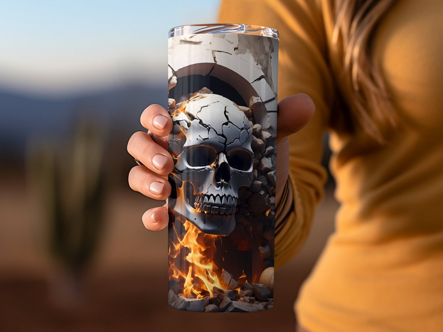 Cracked wall skull on fire horror 20oz tumbler - Premium tumbler from MyDesigns - Just $26.95! Shop now at Lees Krazy Teez