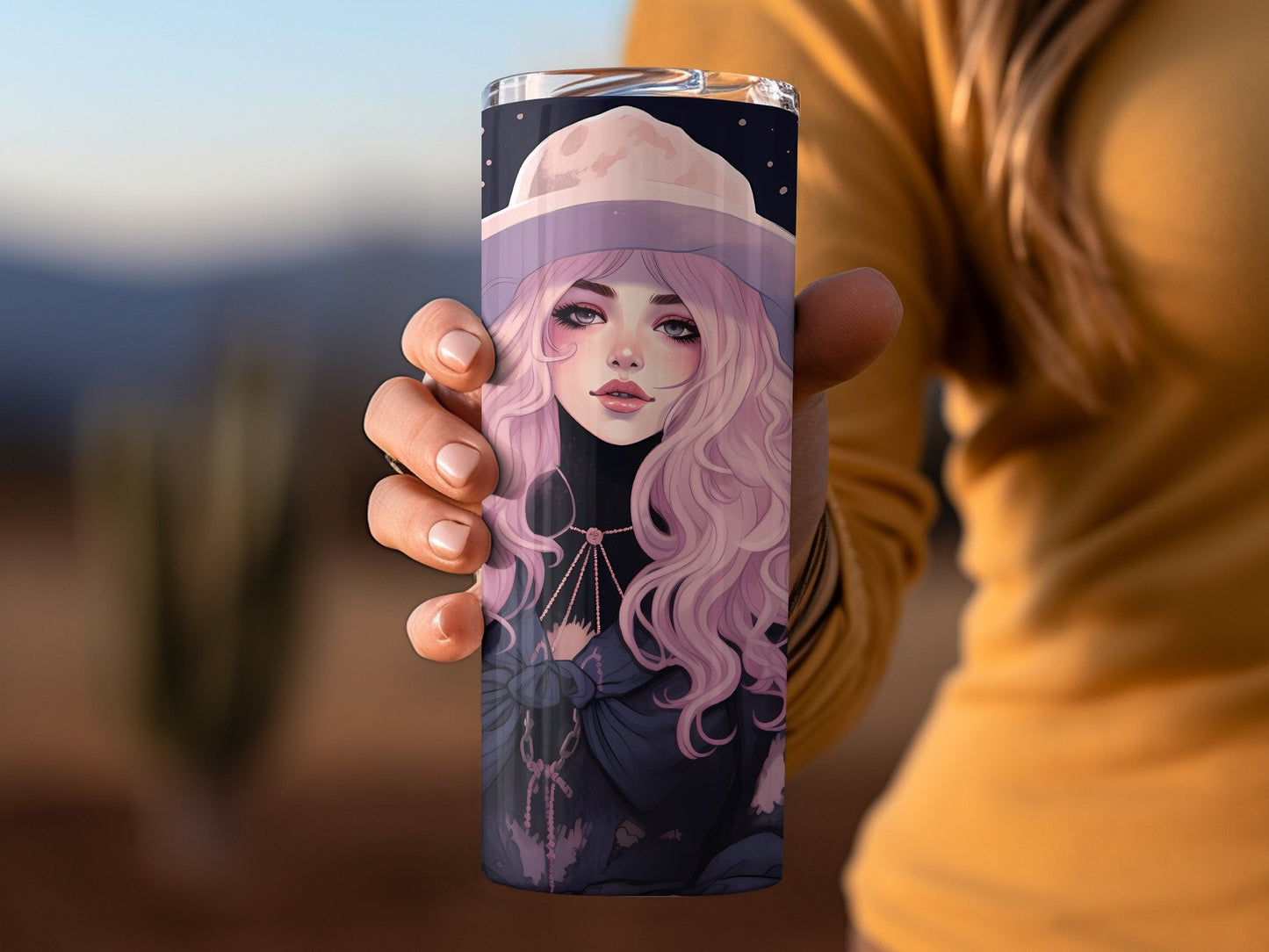 Witch with pink hair under the stars - 20oz skinny sublimation tumbler - Premium tumbler from MyDesigns - Just $29.95! Shop now at Lees Krazy Teez