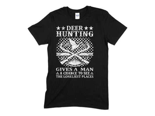 Deer hunting gives a man a chance to see the loneliest places t-shirt - Premium t-shirt from MyDesigns - Just $19.95! Shop now at Lees Krazy Teez