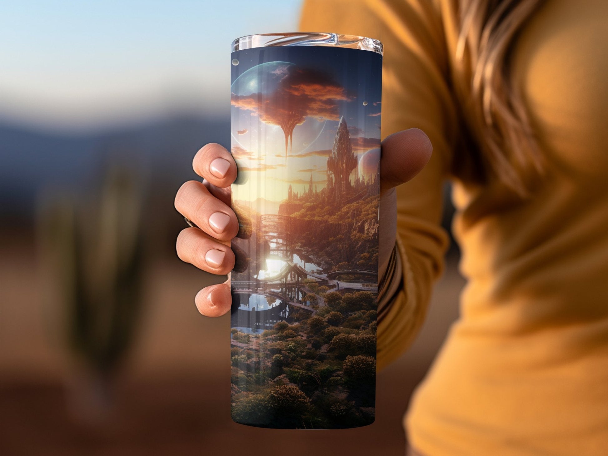 Solarpunk utopian mystic beautiful evening stunning exalted 20oz tumbler - Premium tumbler from MyDesigns - Just $29.95! Shop now at Lees Krazy Teez