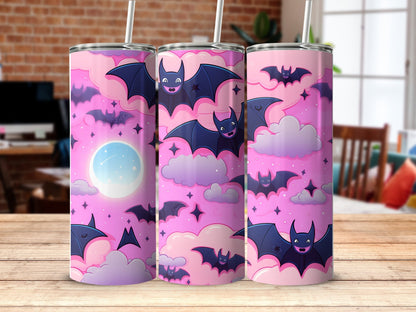 Pink bats in a pink sky - 20oz skinny sublimation tumbler - Premium tumbler from MyDesigns - Just $29.95! Shop now at Lees Krazy Teez
