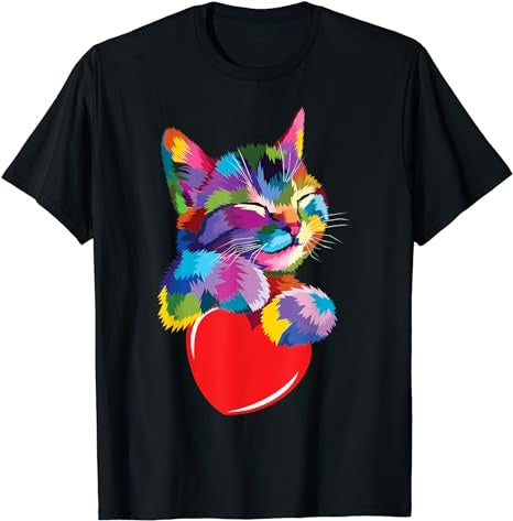 Rainbow Cute Cat Hugging Heart Kitty Love Cat T-Shirt - Premium t-shirt from MyDesigns - Just $19.95! Shop now at Lees Krazy Teez