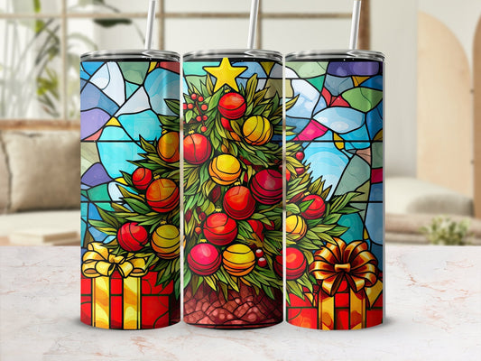 Xmas tree Stained Glass skinny awesome 20oz - Premium tumbler from MyDesigns - Just $29.95! Shop now at Lees Krazy Teez