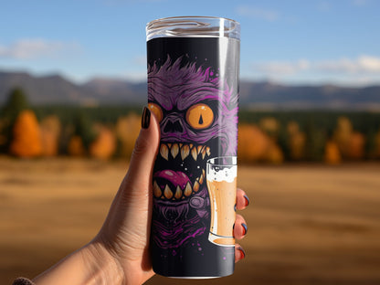3d Purple monster drinking beer funny tumbler - Premium tumbler from MyDesigns - Just $29.95! Shop now at Lees Krazy Teez