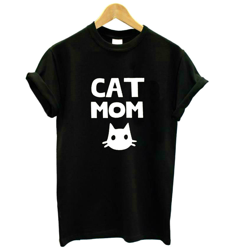 CAT MOM Print t-shirt Women's Cotton Casual Funny Top Tee - Premium t-shirt from eprolo - Just $21.95! Shop now at Lees Krazy Teez