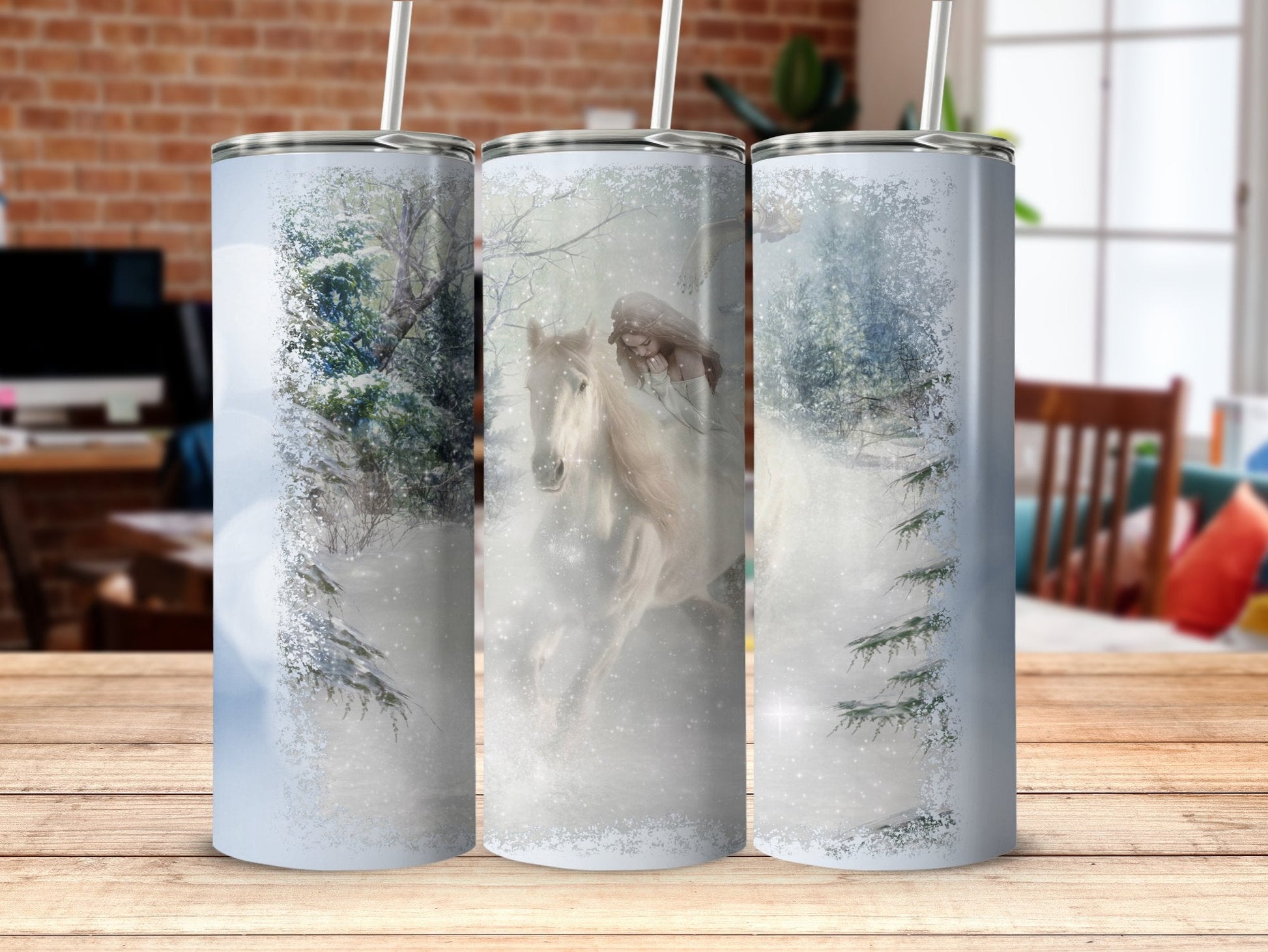 ArhSalamander Winter horse skinny 20oz tumbler - Premium tumbler from MyDesigns - Just $29.95! Shop now at Lees Krazy Teez