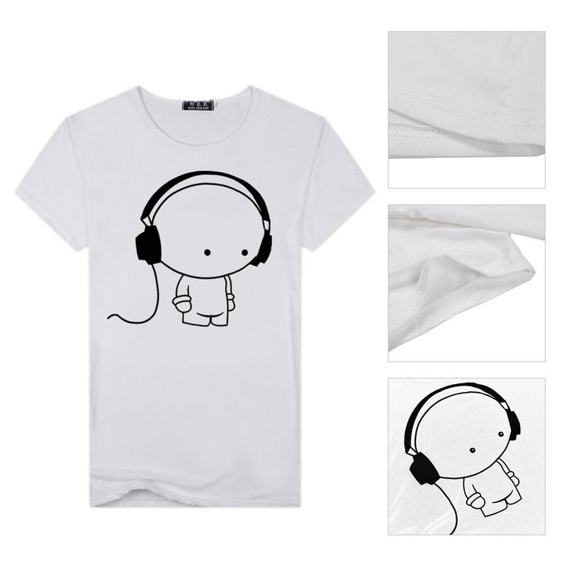 Groove in Style: Cartoon Headphone Man Short Sleeve Tee and Casual Elegance for Men - Premium t-shirt from eprolo - Just $19.95! Shop now at Lees Krazy Teez