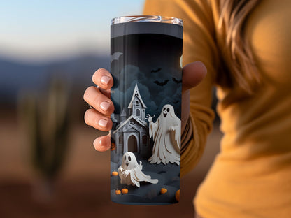 Halloween Party With Ghost 3D Tumbler Wrap skinny tumbler - Premium tumbler from MyDesigns - Just $26.95! Shop now at Lees Krazy Teez