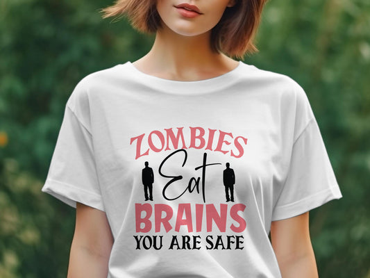Zombies eat brains you are safe Women's awesome t-shirt - Premium t-shirt from MyDesigns - Just $21.95! Shop now at Lees Krazy Teez