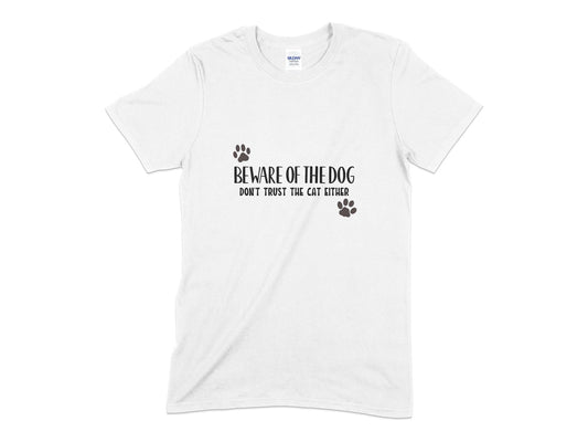 Beware of the dog don't trust the cat either t-shirt - Premium t-shirt from MyDesigns - Just $20.95! Shop now at Lees Krazy Teez