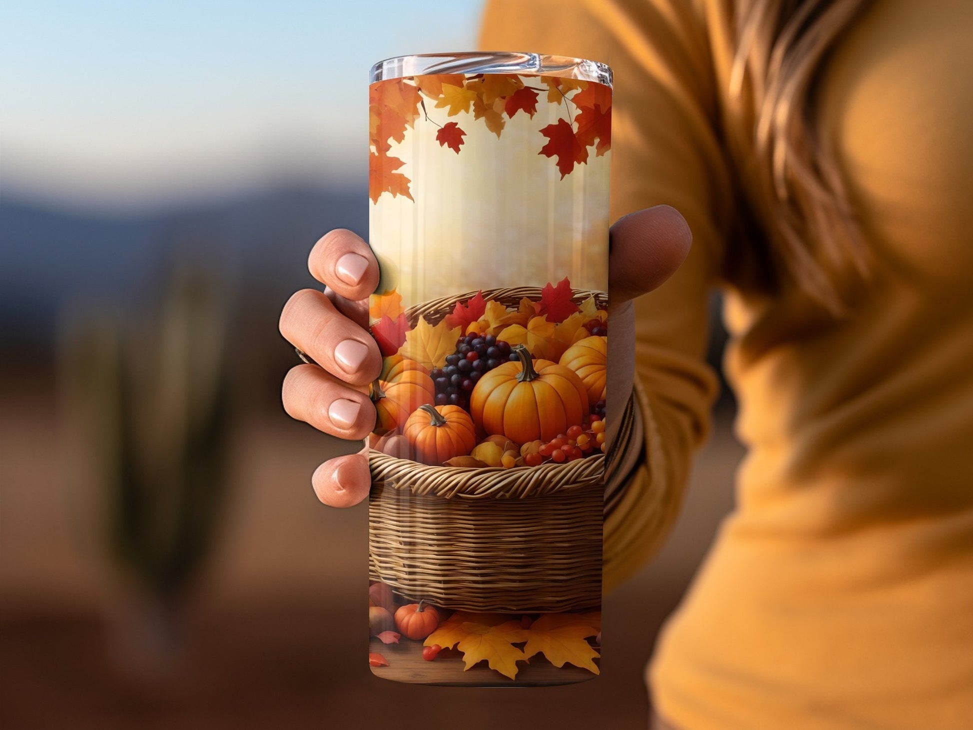 Thanksgiving Basket Autumn Leaves 3D Tumbler Wrap - Premium tumbler from MyDesigns - Just $29.95! Shop now at Lees Krazy Teez