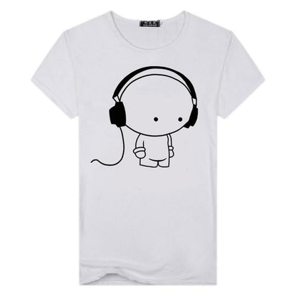 Groove in Style: Cartoon Headphone Man Short Sleeve Tee and Casual Elegance for Men - Premium t-shirt from eprolo - Just $19.95! Shop now at Lees Krazy Teez