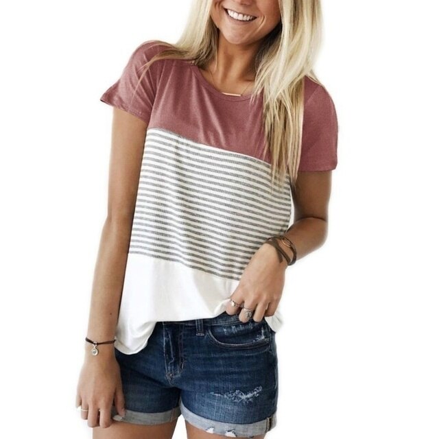 Triple Color Block Stripe T-shirt with Round Neck Design - Premium t-shirt from eprolo - Just $19.95! Shop now at Lees Krazy Teez