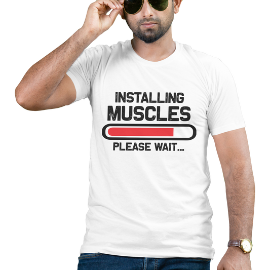 installing muscles Please wait Men's t-shirt - Premium t-shirt from MyDesigns - Just $19.95! Shop now at Lees Krazy Teez