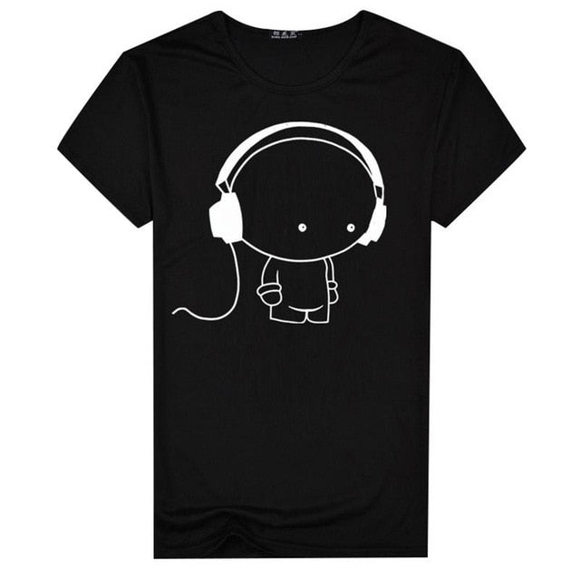 Groove in Style: Cartoon Headphone Man Short Sleeve Tee and Casual Elegance for Men - Premium t-shirt from eprolo - Just $19.95! Shop now at Lees Krazy Teez