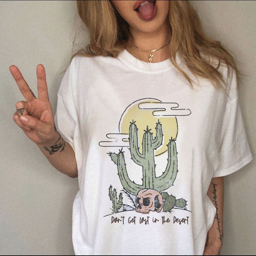 Desert Cartoon Pattern Print Women's Summer Short Sleeve Women's T-Shirt - Premium t-shirt from eprolo - Just $24.95! Shop now at Lees Krazy Teez