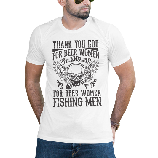 Thank you God for beer women and fishing men t-shirt - Premium t-shirt from MyDesigns - Just $19.95! Shop now at Lees Krazy Teez