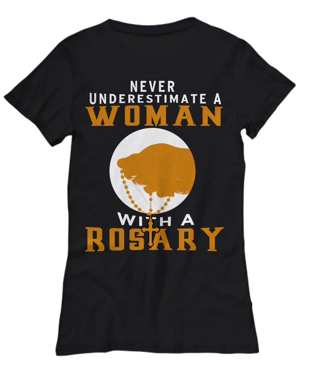 Never underesimate a Woman with a Rosary Women's t-shirt - Premium t-shirt from MyDesigns - Just $16.95! Shop now at Lees Krazy Teez