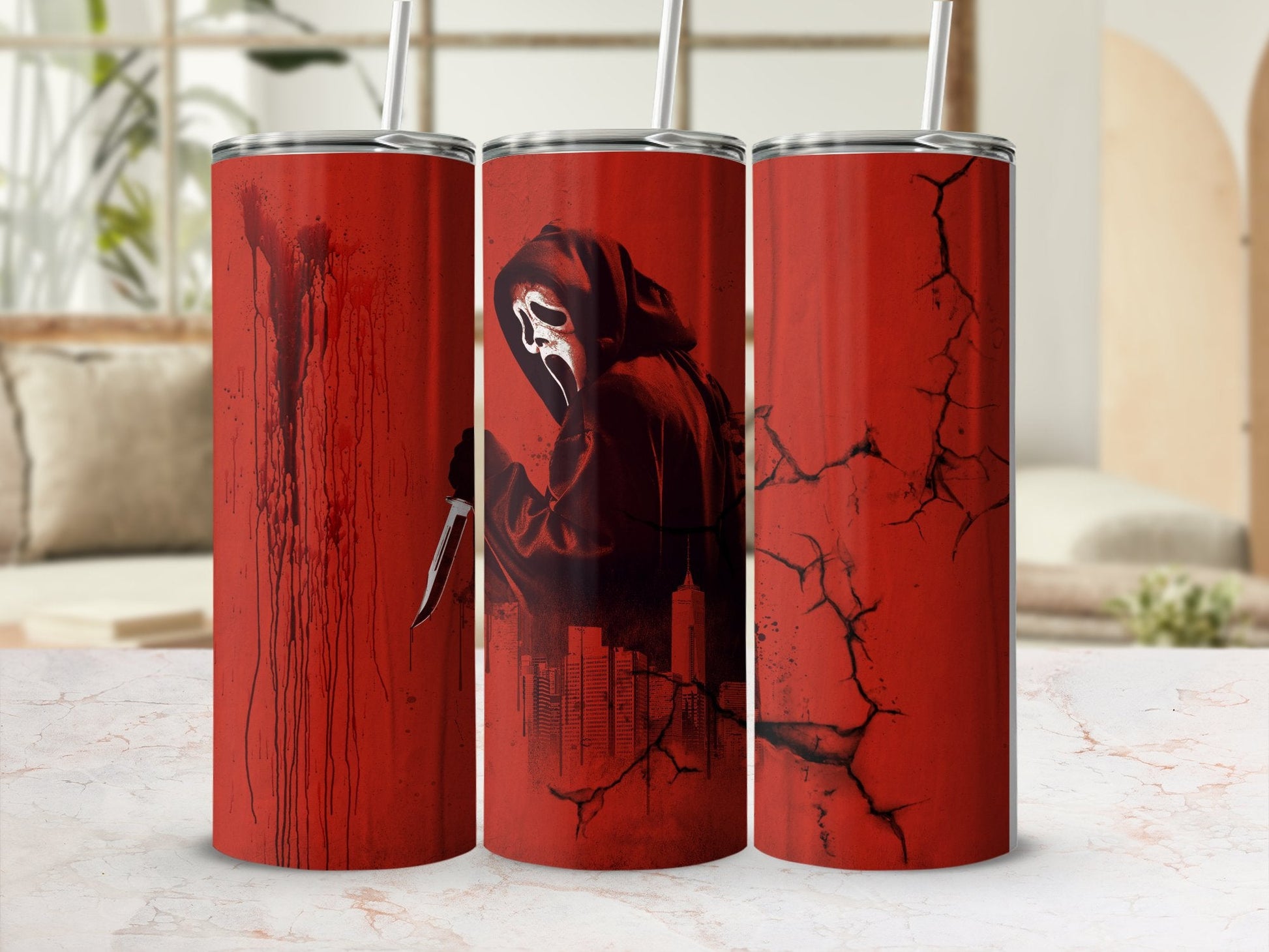 Ghostface horror halloween 20oz tumbler 20oz skinny tumbler - Premium tumbler from MyDesigns - Just $26.95! Shop now at Lees Krazy Teez