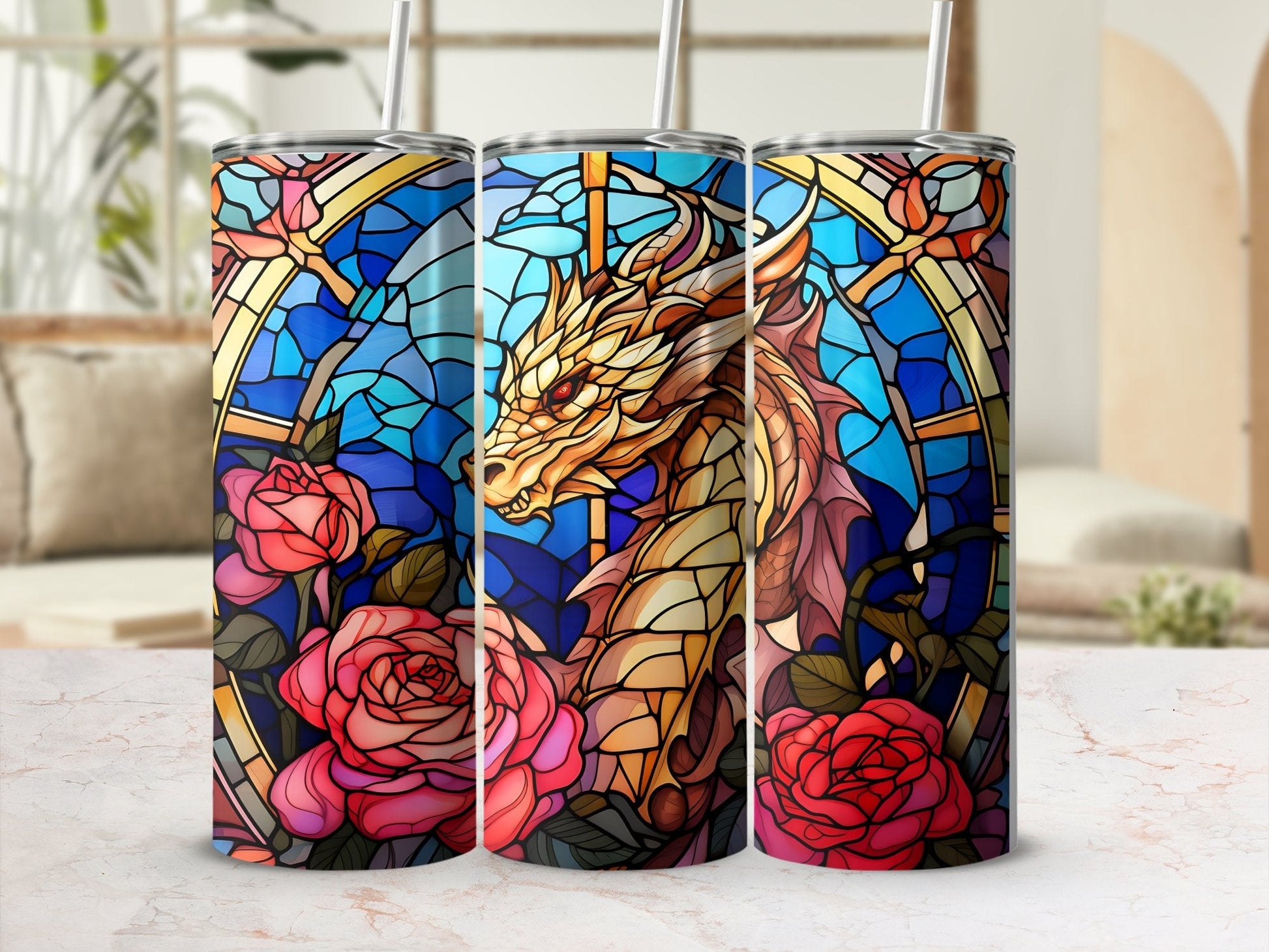 stained red roses glass dragon tumbler 20oz skinny tumbler - Premium tumbler from MyDesigns - Just $29.95! Shop now at Lees Krazy Teez