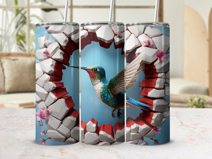 Hummingbird 3D Cracked Hole 20 Oz 20oz skinny tumbler - Premium tumbler from MyDesigns - Just $26.95! Shop now at Lees Krazy Teez