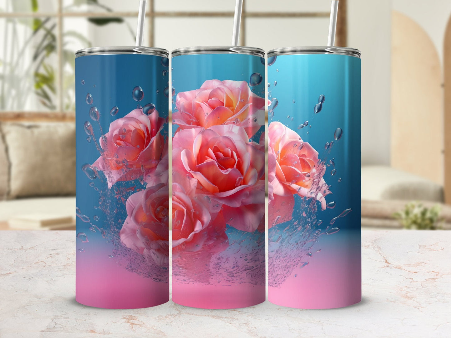 3D Pink Roses Flower 20 Oz 20oz skinny tumbler - Premium tumbler from MyDesigns - Just $29.95! Shop now at Lees Krazy Teez