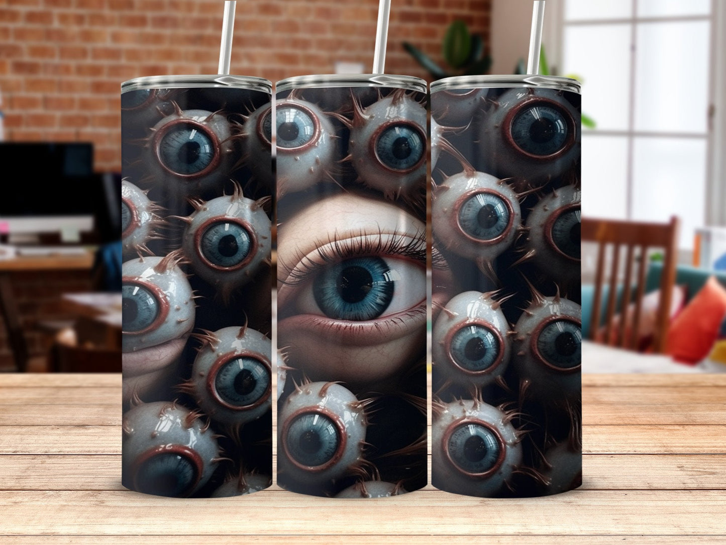 3d Creepy scary eyeballs haunted horror tumbler 20oz skinny tumbler - Premium tumbler from MyDesigns - Just $26.95! Shop now at Lees Krazy Teez