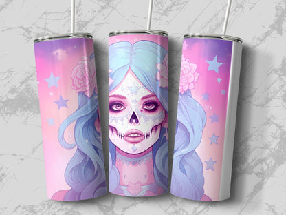 skull pink blue magic witch 20oz skinny sublimation tumbler - Premium tumbler from MyDesigns - Just $29.95! Shop now at Lees Krazy Teez