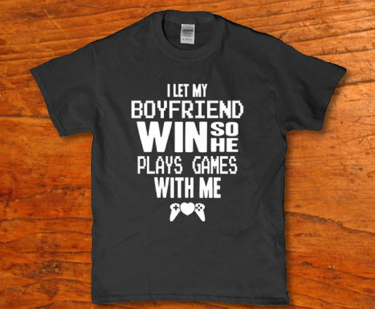 I let my boyfriend win so he plays games with me Women's t-shirt - Premium t-shirt from MyDesigns - Just $19.95! Shop now at Lees Krazy Teez