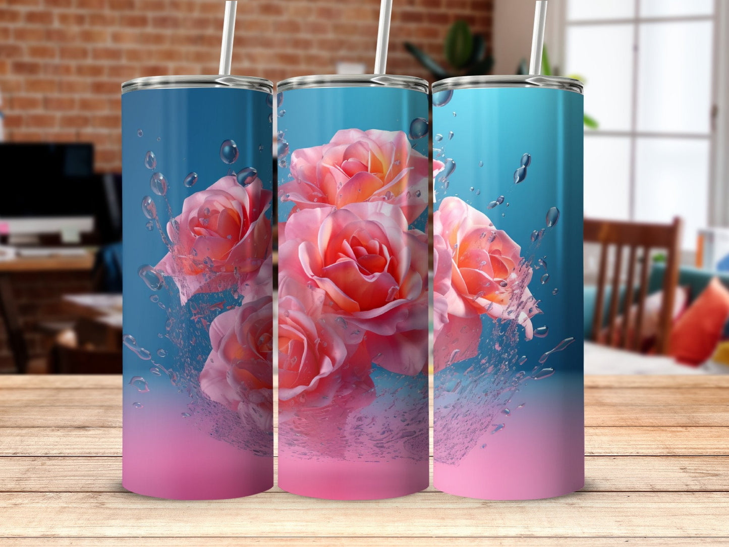 3D Pink Roses Flower 20 Oz 20oz skinny tumbler - Premium tumbler from MyDesigns - Just $29.95! Shop now at Lees Krazy Teez