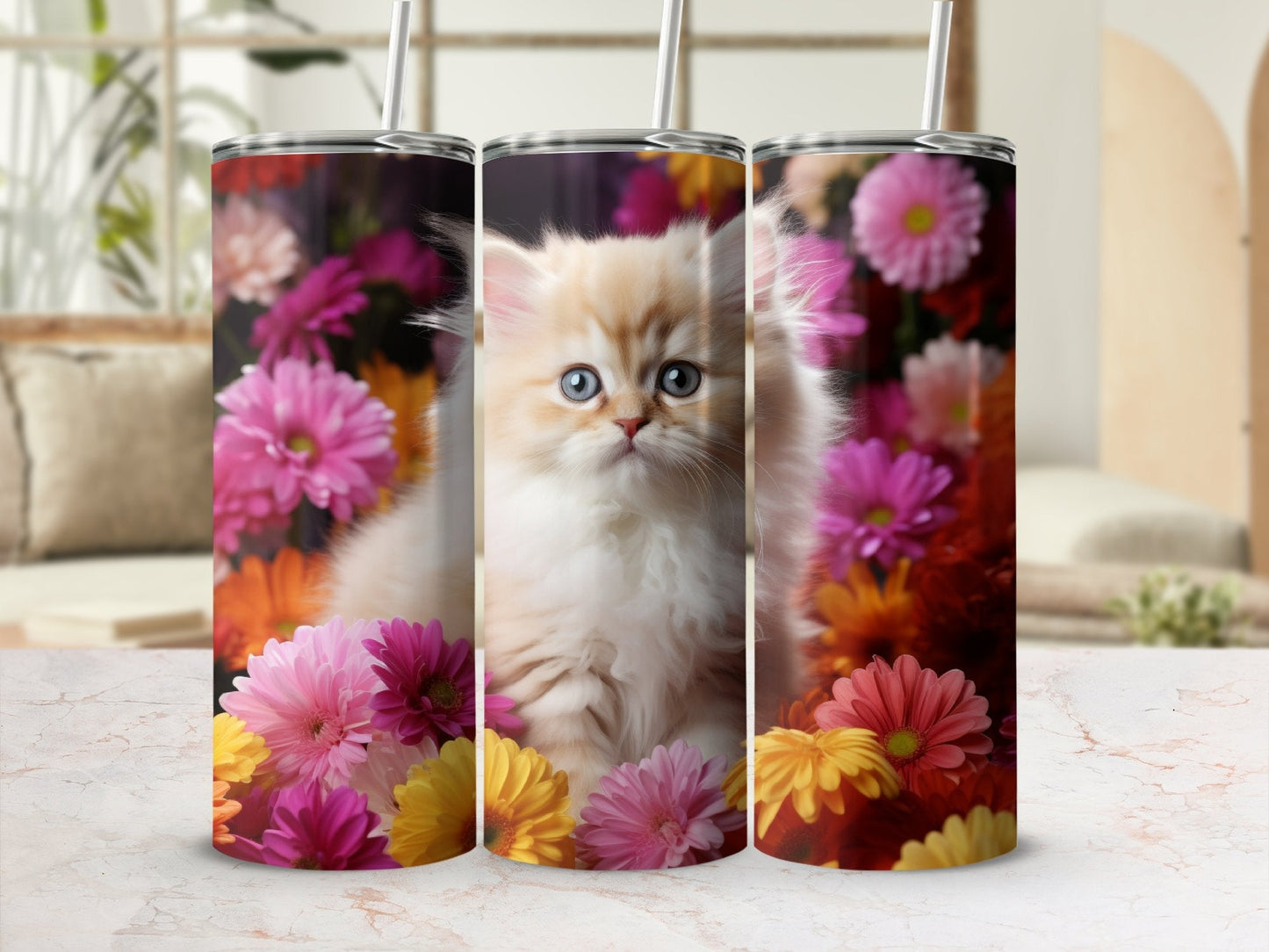 Cute Persian Kitten Daisies 20oz skinny tumbler - Premium tumbler from MyDesigns - Just $26.95! Shop now at Lees Krazy Teez