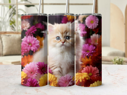 Cute Persian Kitten Daisies 20oz skinny tumbler - Premium tumbler from MyDesigns - Just $26.95! Shop now at Lees Krazy Teez