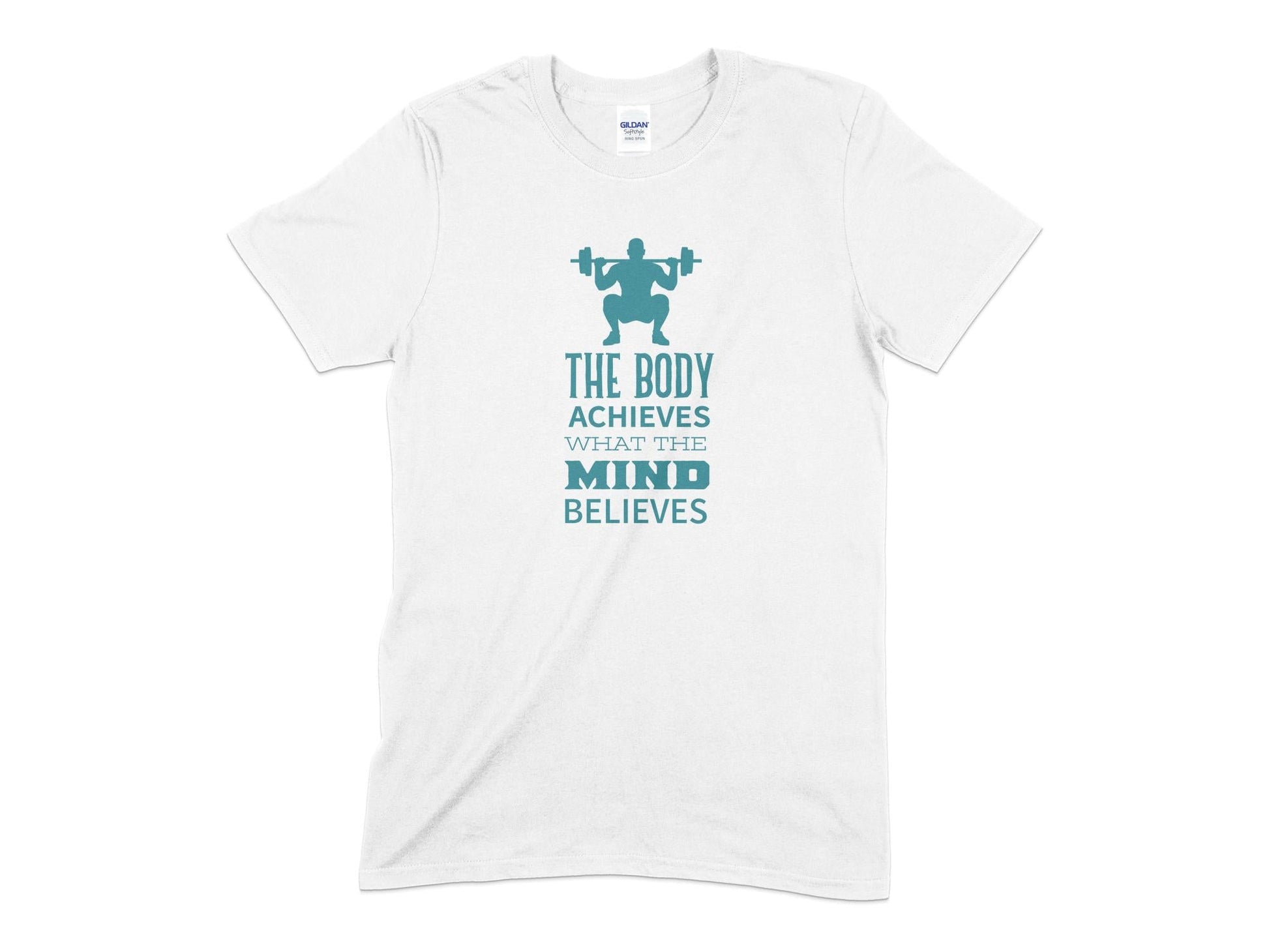 The body achieves what the mind believes t-shirt - Premium t-shirt from MyDesigns - Just $19.95! Shop now at Lees Krazy Teez