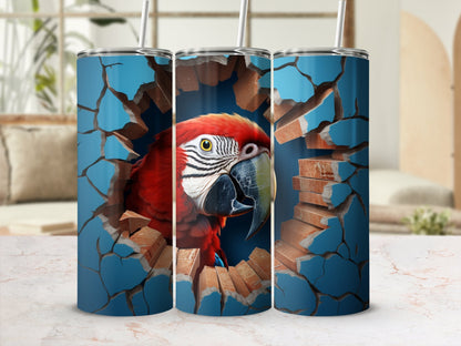 Macaw 3D Cracked Hole 20 Oz 20oz skinny tumbler - Premium tumbler from MyDesigns - Just $26.95! Shop now at Lees Krazy Teez