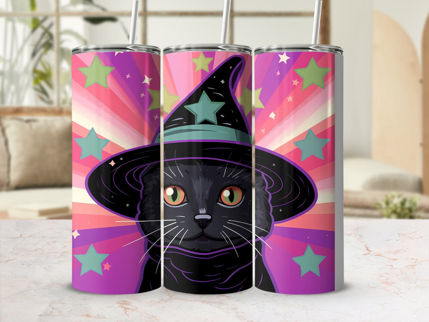 Black cat witch stars 20oz skinny tumbler - Premium tumbler from MyDesigns - Just $29.95! Shop now at Lees Krazy Teez