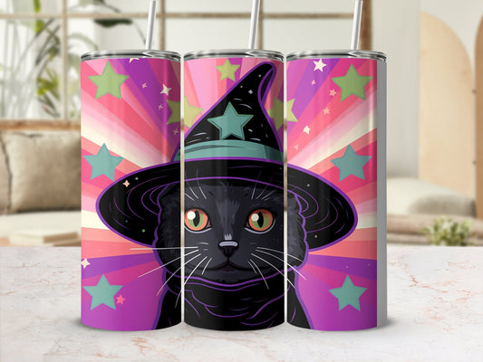 Black cat witch stars 20oz skinny tumbler - Premium tumbler from MyDesigns - Just $29.95! Shop now at Lees Krazy Teez