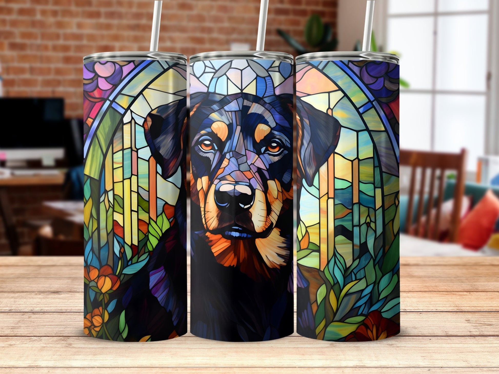 Rottweiler Stained glass dog 20oz skinny sublimation tumbler - Premium tumbler from MyDesigns - Just $29.95! Shop now at Lees Krazy Teez