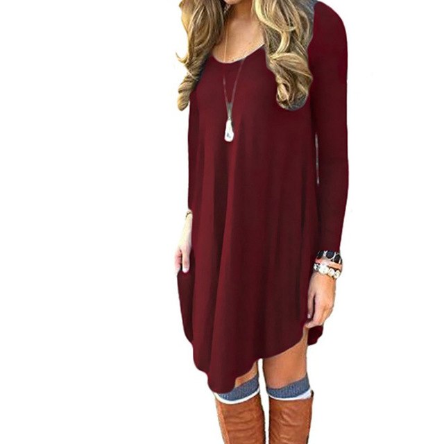 Effortless Elegance: Women's Long Sleeve Casual Loose T-Shirt Dress - Premium t-shirt from eprolo - Just $25.95! Shop now at Lees Krazy Teez