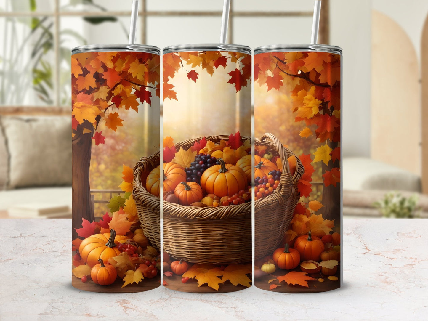 Thanksgiving Basket Autumn Leaves 3D Tumbler Wrap - Premium tumbler from MyDesigns - Just $29.95! Shop now at Lees Krazy Teez