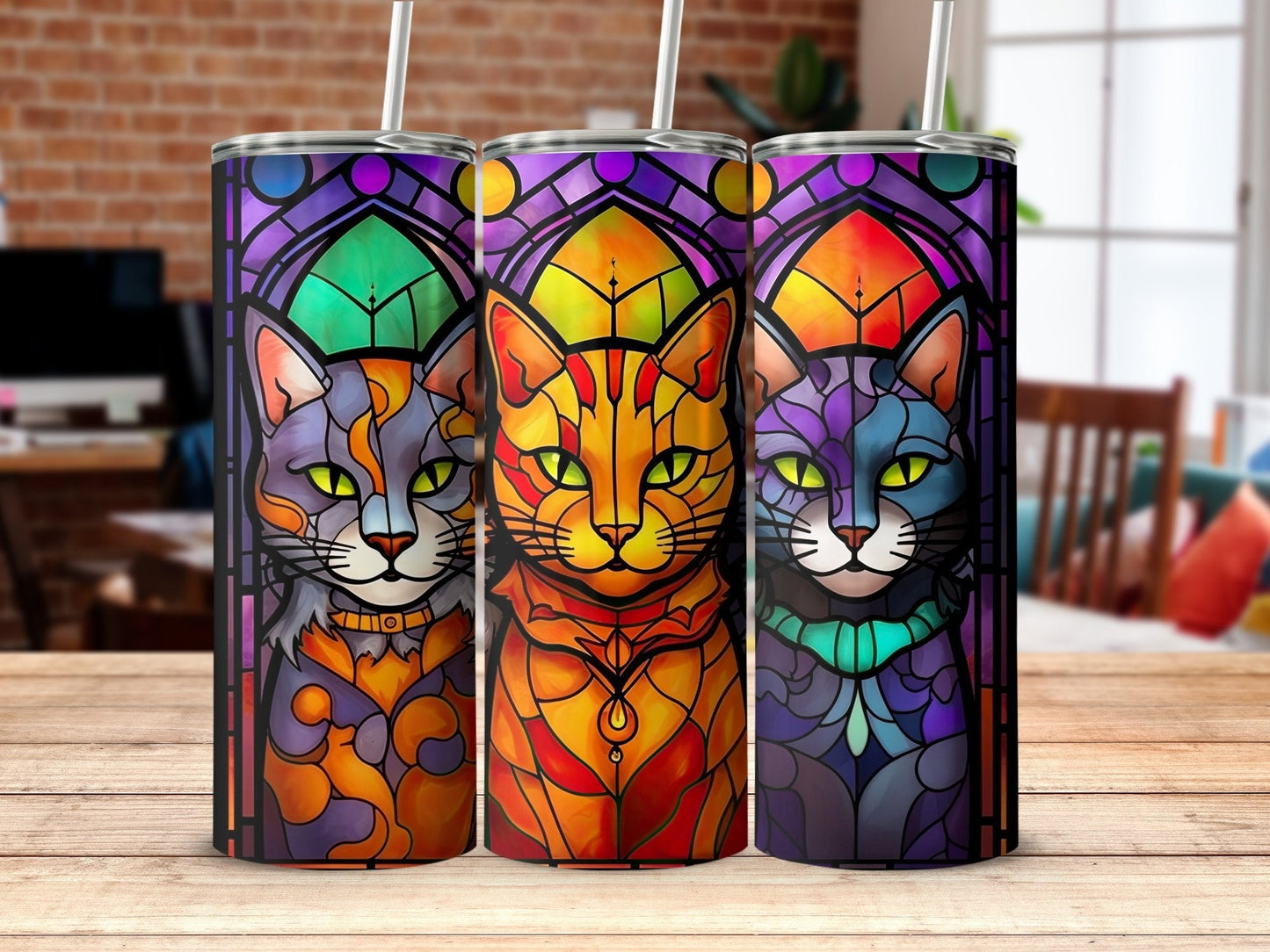 3d cats stained glass 20oz tumbler 20oz skinny tumbler - Premium tumbler from MyDesigns - Just $26.95! Shop now at Lees Krazy Teez
