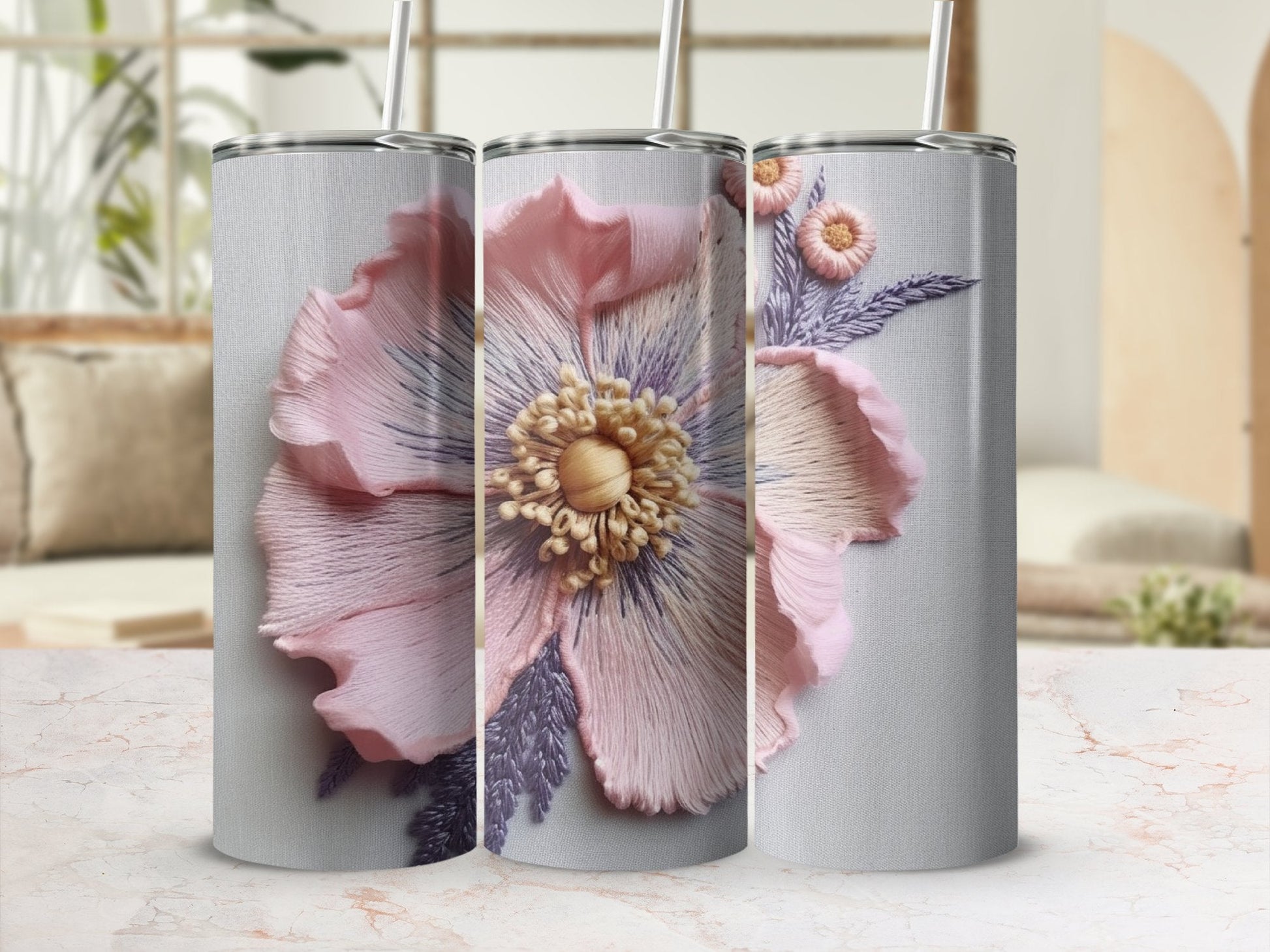 Pastel 3D Flowers Embroidered 20 Oz - 20oz skinny sublimation tumbler - Premium tumbler from MyDesigns - Just $29.95! Shop now at Lees Krazy Teez