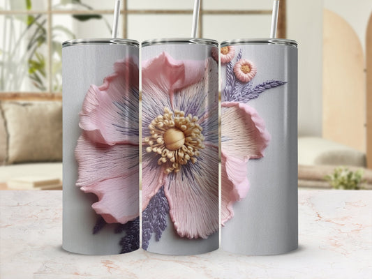 Pastel 3D Flowers Embroidered 20 Oz - 20oz skinny sublimation tumbler - Premium tumbler from MyDesigns - Just $29.95! Shop now at Lees Krazy Teez