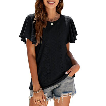 FeminCharm: Tunic T-Shirt for Women with Ruffle Sleeve Accents - Effortlessly Casual Elegance - Premium t-shirt from eprolo - Just $24.95! Shop now at Lees Krazy Teez