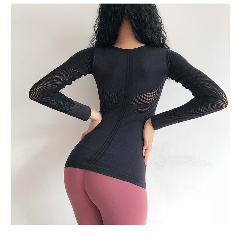 Women's Sexy Long-Sleeve Seamless Fitness T-Shirt for Bodybuilding and Running - Premium t-shirt from eprolo - Just $24.95! Shop now at Lees Krazy Teez