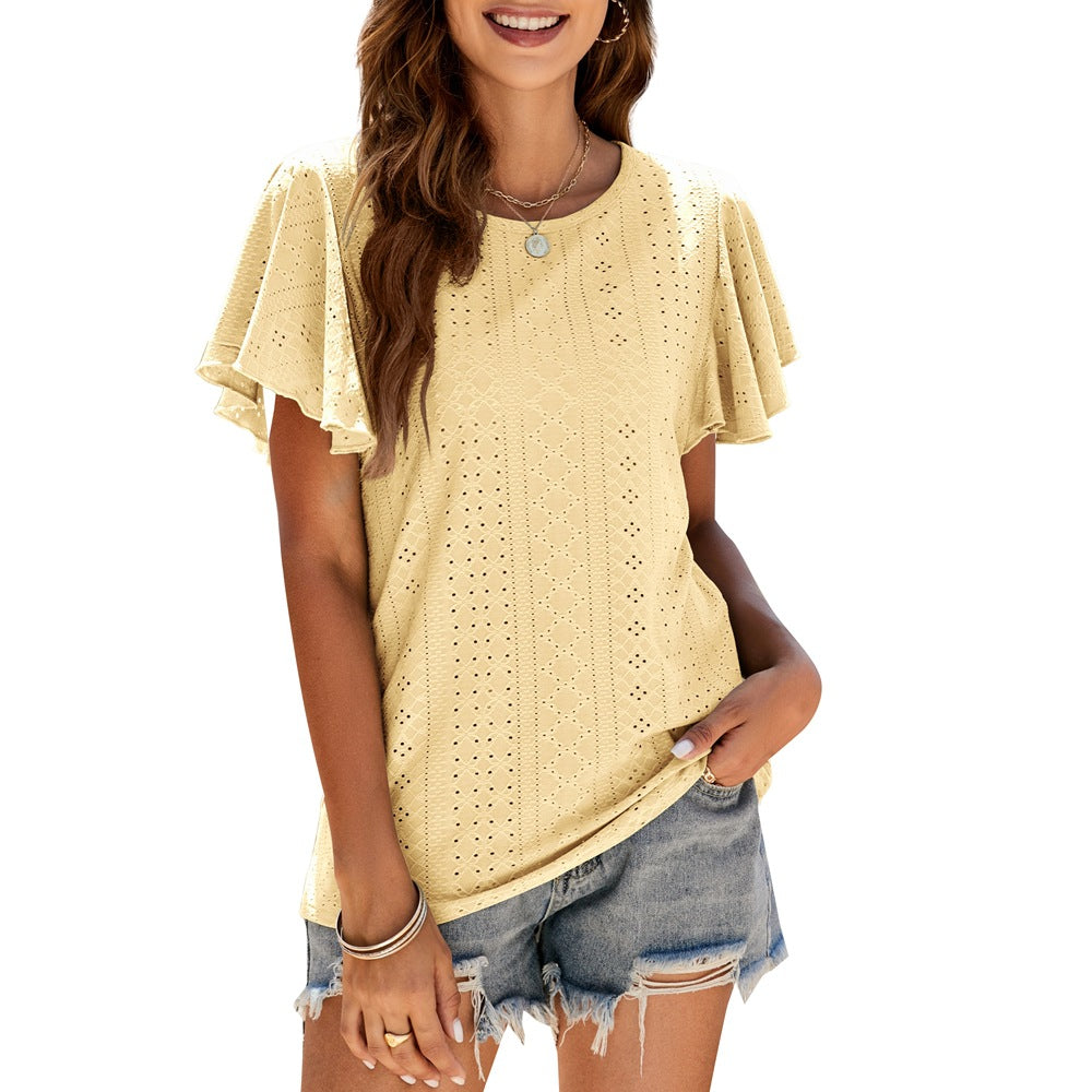 FeminCharm: Tunic T-Shirt for Women with Ruffle Sleeve Accents - Effortlessly Casual Elegance - Premium t-shirt from eprolo - Just $24.95! Shop now at Lees Krazy Teez