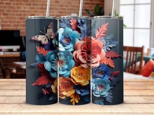3D Butterfly Flower 20 Oz 20oz skinny tumbler - Premium tumbler from MyDesigns - Just $26.95! Shop now at Lees Krazy Teez